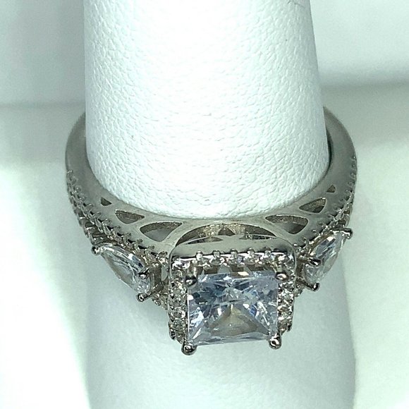 925 SS Square Pear Cubic Zirconia Ring & Band 10 - Picture 5 of 7